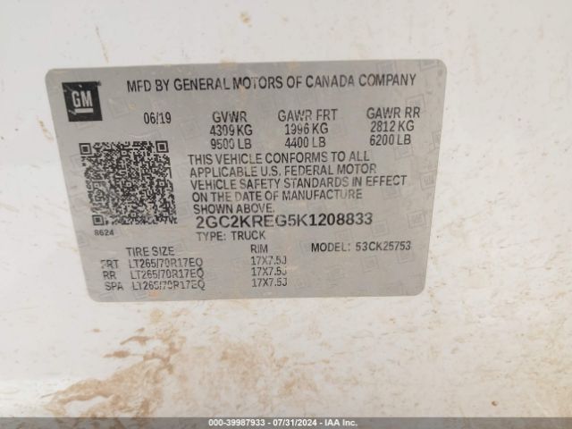 2GC2KREG5K1208833 Chevrolet Silverado 2500hd Wt