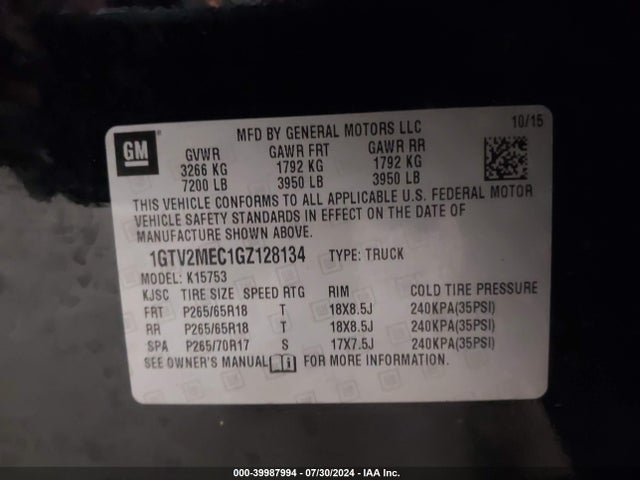 1GTV2MEC1GZ128134 GMC Sierra 1500 Sle