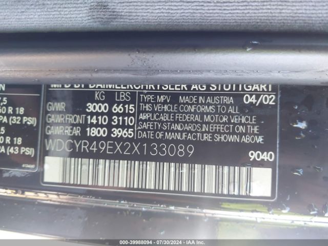 2002 MERCEDES-BENZ G 500 WDCYR49EX2X133089 Photo 8