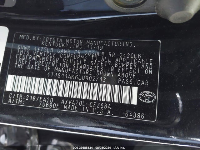 Toyota CAMRY SE 2020 4T1G11AK6LU902713 Image 9