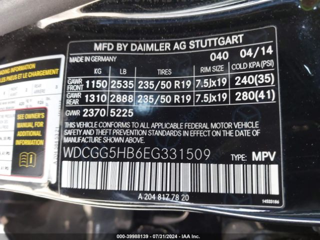 WDCGG5HB6EG331509 Mercedes-Benz GLK 350