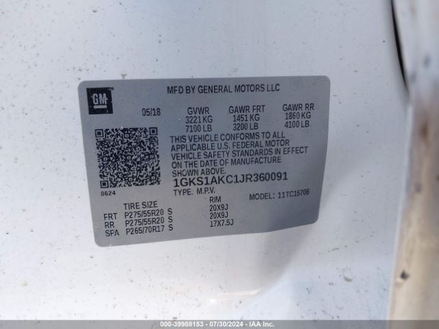 1GKS1AKC1JR360091 GMC YUKON SLE