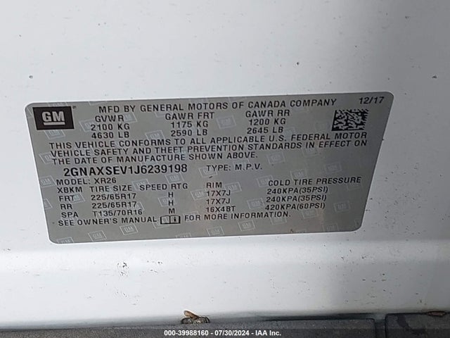 Chevrolet EQUINOX LT 2018 2GNAXSEV1J6239198 Image 9