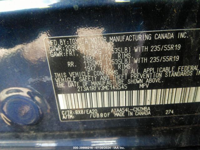 2T3A1RFV3MC145545 Toyota Rav4 Xle Premium