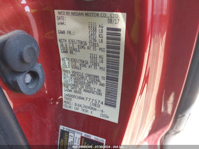 Nissan Frontier Sv 2017 1N6DD0CU8HN777574 Image 9