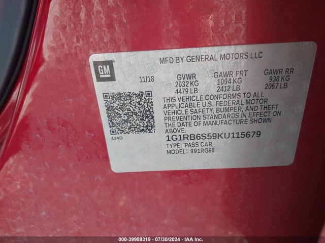 Chevrolet Volt Premier 2019 1G1RB6S59KU115679 Image 9
