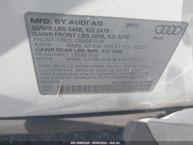 WA1BNAFY9J2059500 Audi Q5 2.0t Premium/2.0t Tech Premium