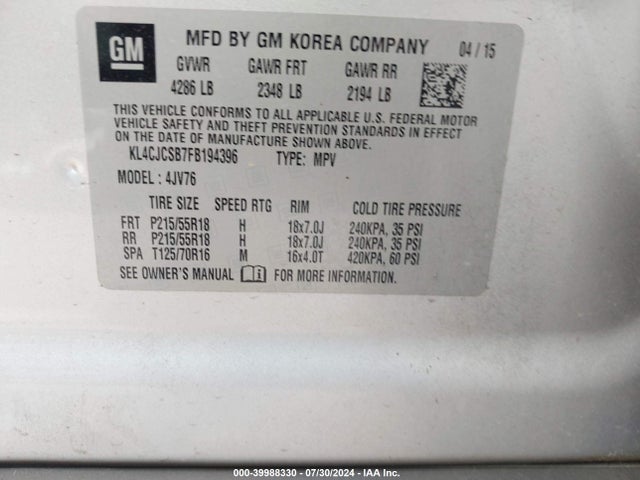 Buick Encore Leather 2015 KL4CJCSB7FB194396 Image 9