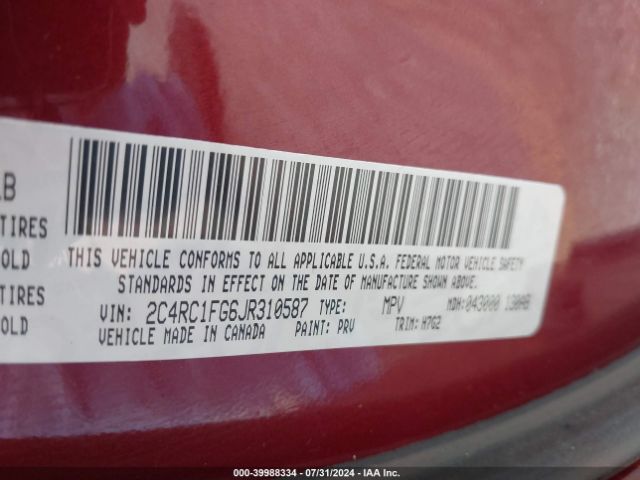 2C4RC1FG6JR310587 Chrysler Pacifica Touring Plus