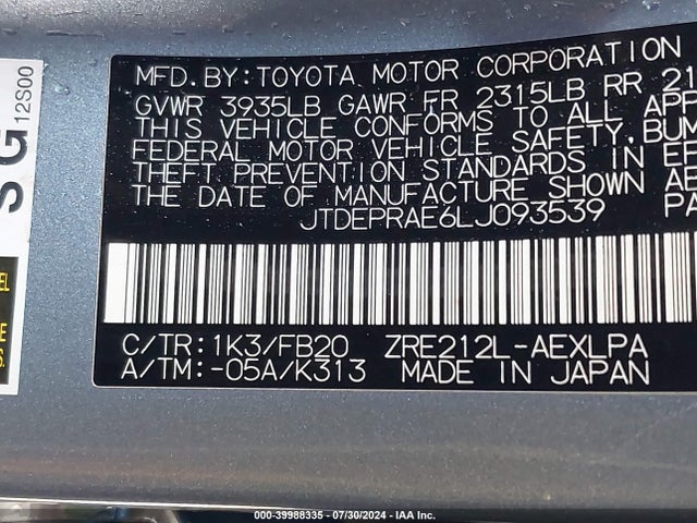 Toyota COROLLA LE 2020 JTDEPRAE6LJ093539 Image 9