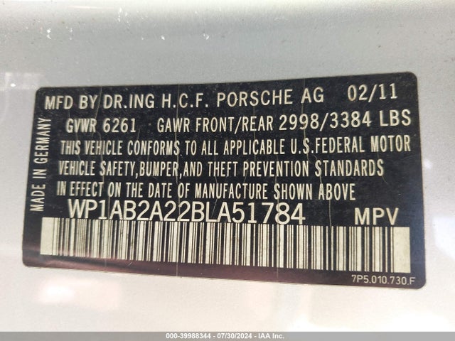 2011 PORSCHE CAYENNE WP1AB2A22BLA51784 Photo 8