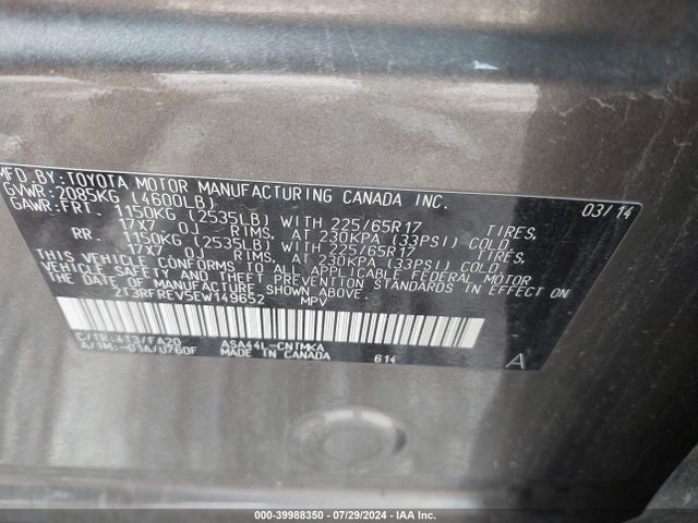 Toyota Rav4 Xle 2014 2T3RFREV5EW149652 Image 9