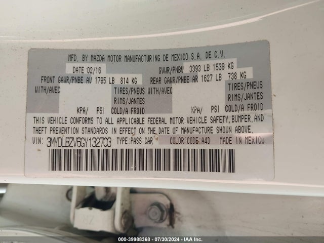 3MYDLBZV6GY132703 Scion IA