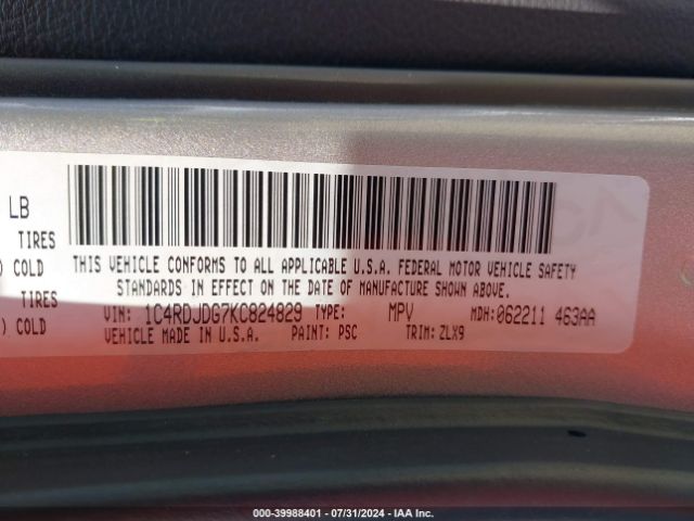 1C4RDJDG7KC824829 Dodge Durango Gt Plus Awd