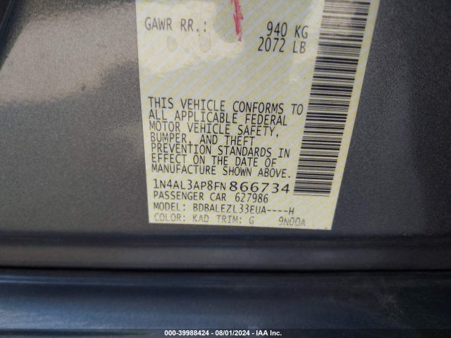 Nissan Altima 2.5 S 2015 1N4AL3AP8FN866734 Image 9