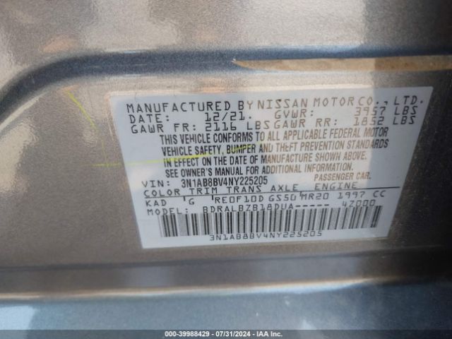 3N1AB8BV4NY225205 Nissan Sentra S Xtronic Cvt