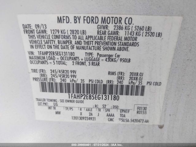 1FAHP2E85EG131180 Ford TAURUS SEL