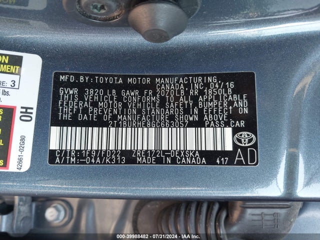 Toyota Corolla S Plus 2016 2T1BURHE8GC663057 Image 9