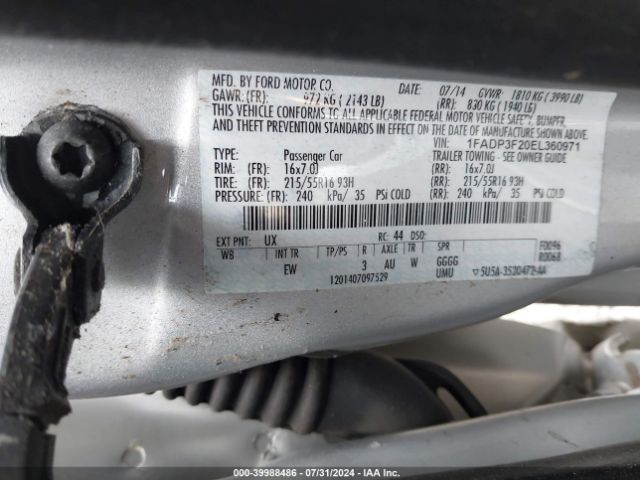 1FADP3F20EL360971 Ford FOCUS SE