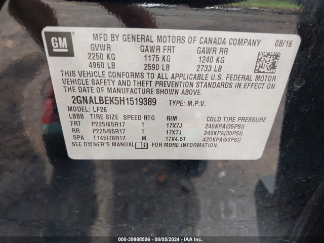 Chevrolet EQUINOX LS 2017 2GNALBEK5H1519389 Image 9