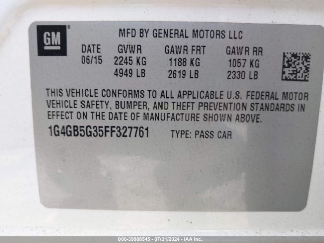 1G4GB5G35FF327761 Buick Lacrosse Leather