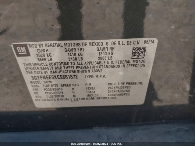 3GYFNEE3XES681872 Cadillac Srx Luxury Collection