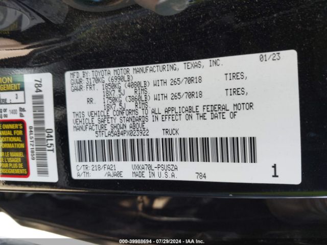 5TFLA5AB4PX023922 Toyota Tundra Crewmax Sr/crewmax Sr5