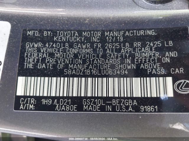 58ADZ1B16LU063494 Lexus ES 350