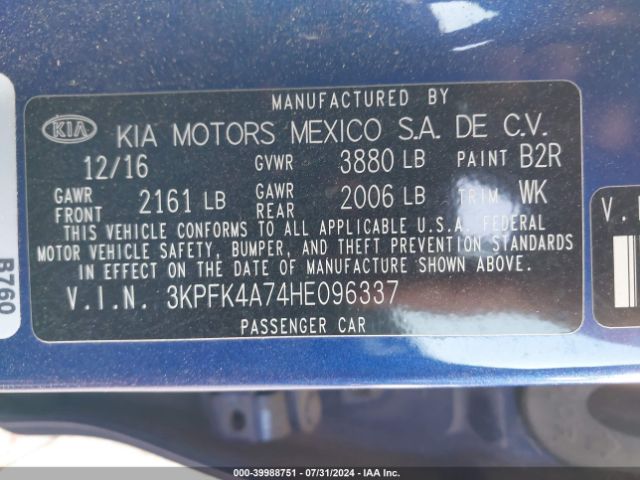 3KPFK4A74HE096337 KIA FORTE LX