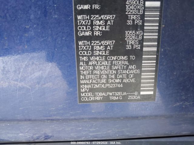KNMAT2MTXLP523744 Nissan Rogue S Fwd