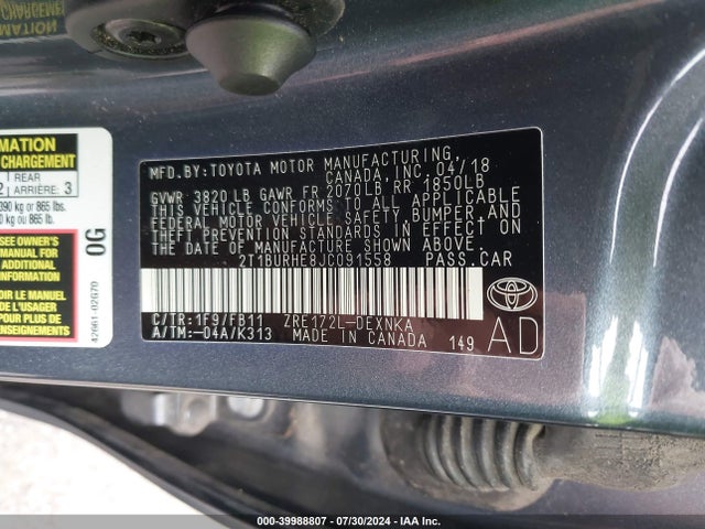 Toyota COROLLA LE 2018 2T1BURHE8JC091558 Image 9