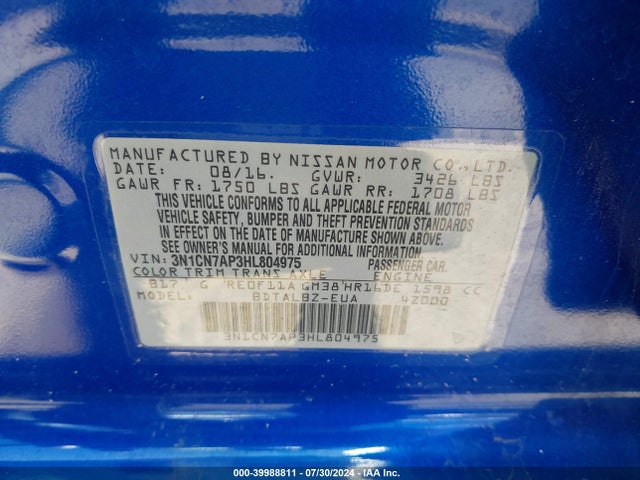 Nissan Versa 1.6 Sv 2017 3N1CN7AP3HL804975 Image 9