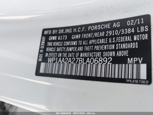 2011 PORSCHE CAYENNE WP1AA2A27BLA06892 Photo 8