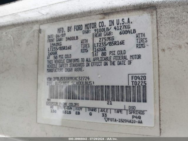 1989 FORD ECONOLINE 1FBJS31H9KHC32724 Photo 8