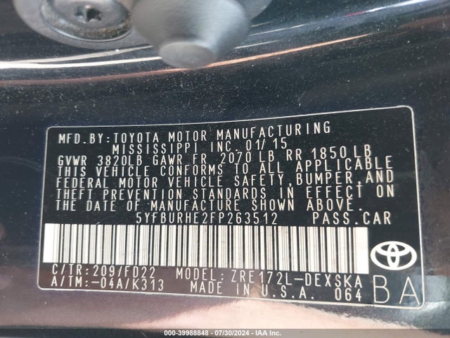 Toyota Corolla S Plus 2015 5YFBURHE2FP263512 Image 9