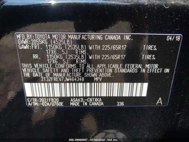 2T3ZFREV7JW464348 Toyota RAV4 LE