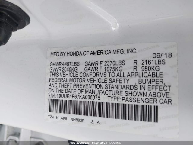 19UUB1F67KA005076 Acura Tlx Tech   A-spec Pkgs
