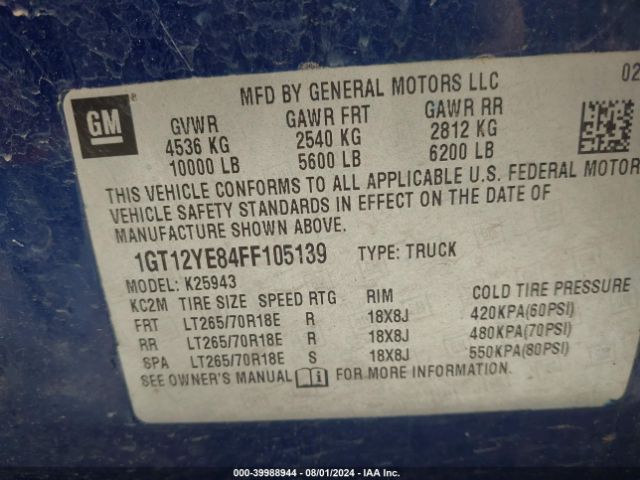 1GT12YE84FF105139 GMC Sierra 2500hd Sle