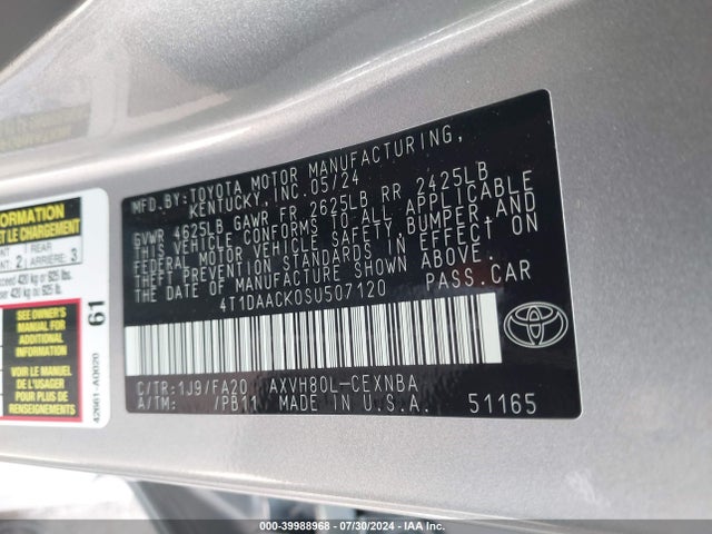 Toyota CAMRY LE 2025 4T1DAACK0SU507120 Image 9