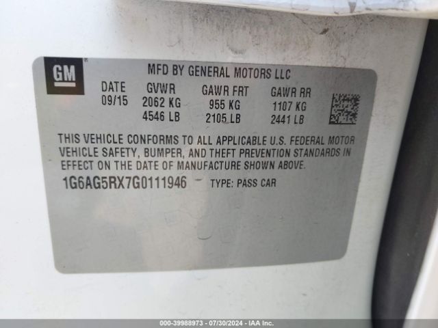 1G6AG5RX7G0111946 Cadillac Ats Standard