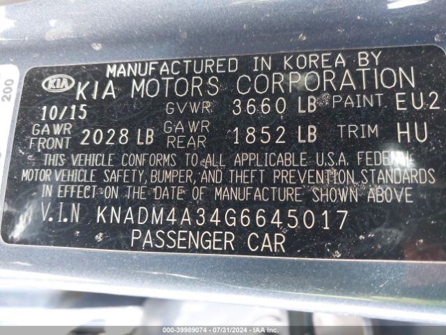 KNADM4A34G6645017 KIA RIO LX