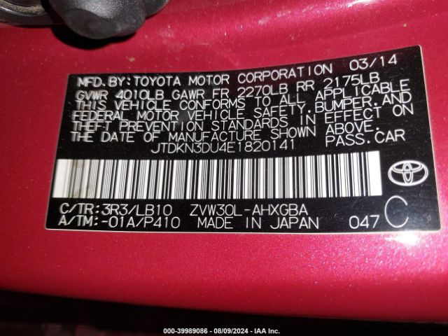 JTDKN3DU4E1820141 Toyota Prius Four