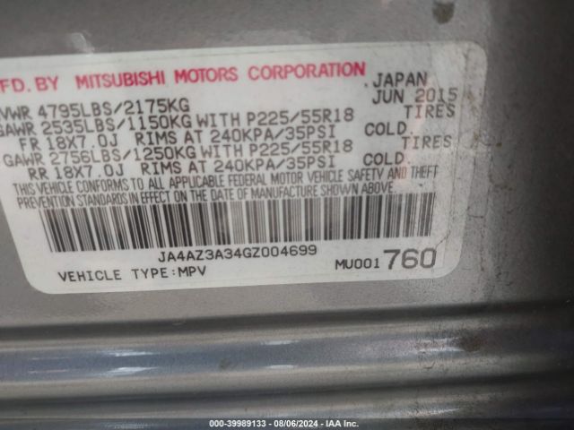 JA4AZ3A34GZ004699 Mitsubishi Outlander Es/se/sel