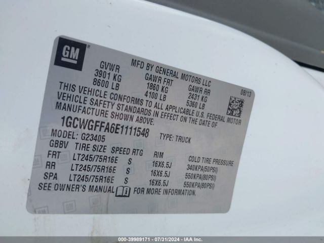 1GCWGFFA6E1111548 Chevrolet Express 2500 Work Van