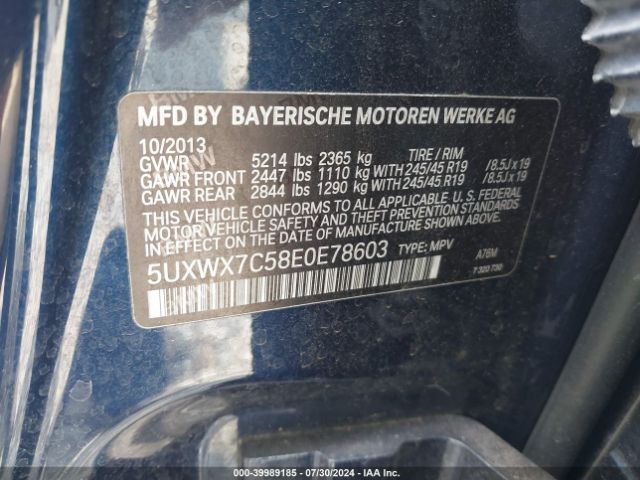 5UXWX7C58E0E78603 BMW X3 Xdrive35i