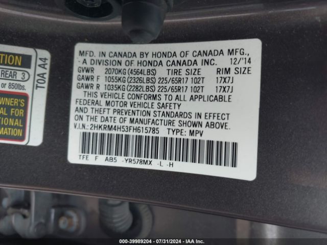 2HKRM4H53FH615785 Honda CR-V EX