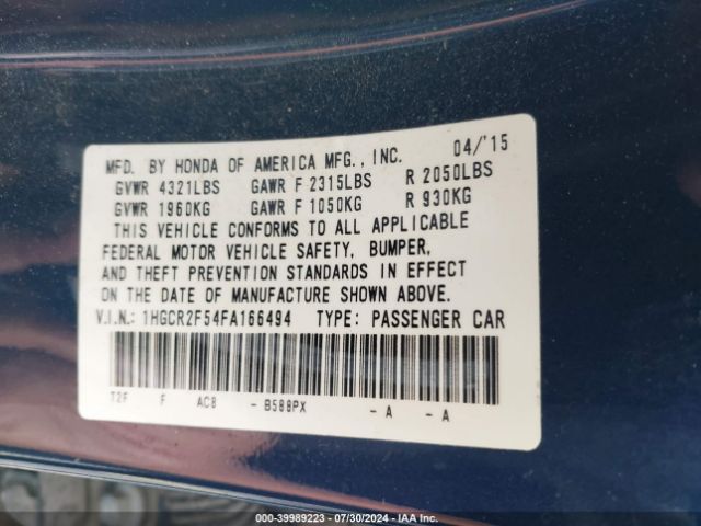 1HGCR2F54FA166494 Honda Accord Sport