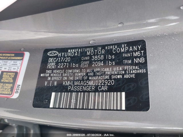 Hyundai ELANTRA SEL 2021 KMHLM4AG5MU122920 Image 9