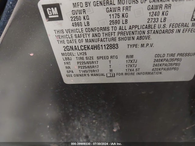 Chevrolet EQUINOX LT 2017 2GNALCEK4H6112883 Image 9