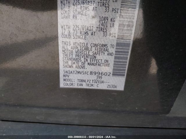 5N1AT2MV5FC899602 Nissan ROGUE S